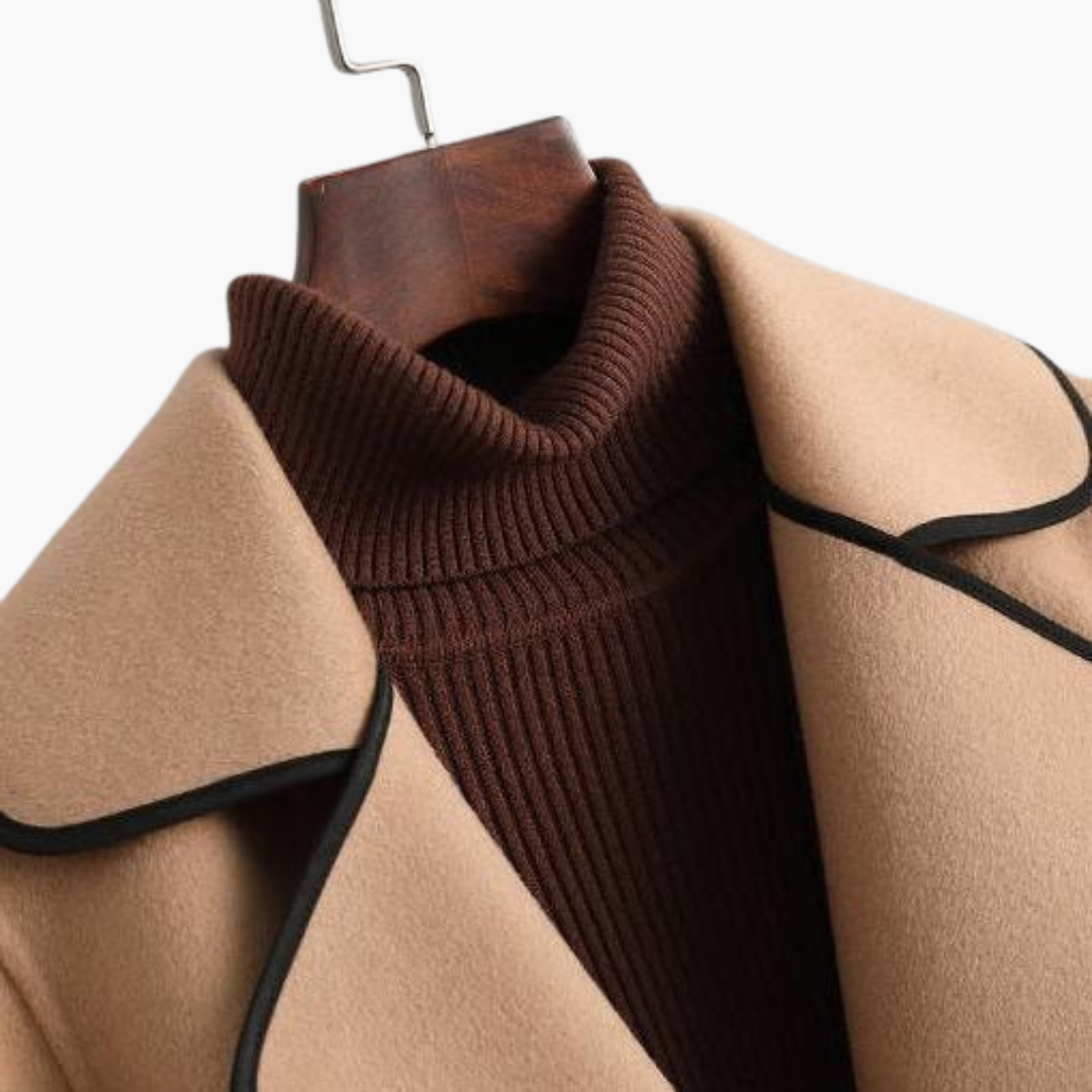 Women’s Double - Breasted Trench Coat with Wool - Blend Wrap and Tailored Fit