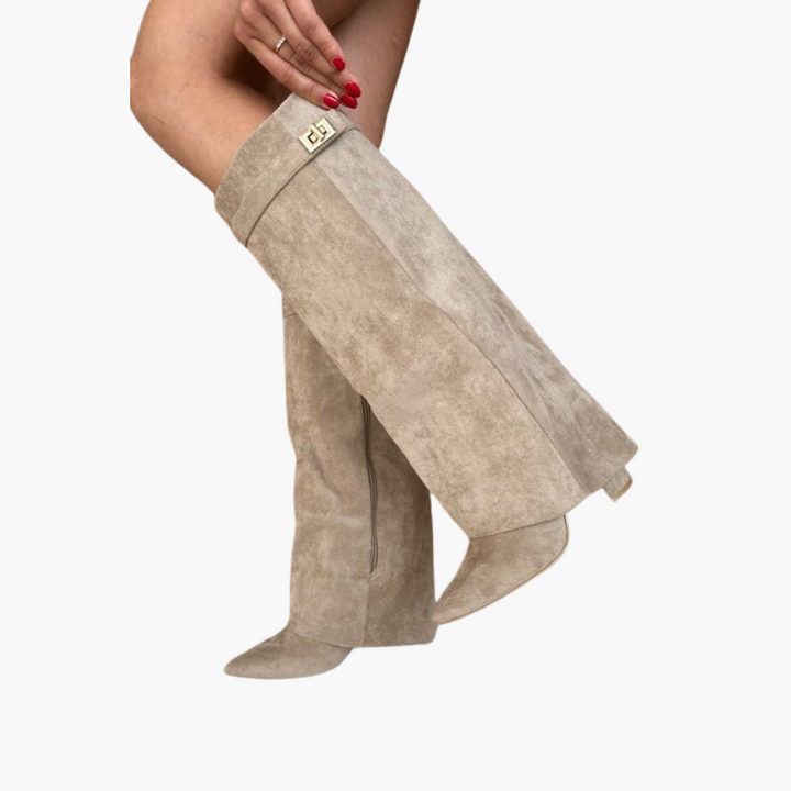 Women’s Over-the-Knee Boots with Pointed Toe and Buckle