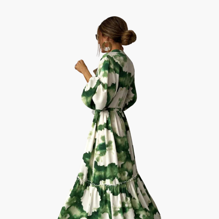 Women’s Maxi Dress with V-Neck and Tie-Dye Print
