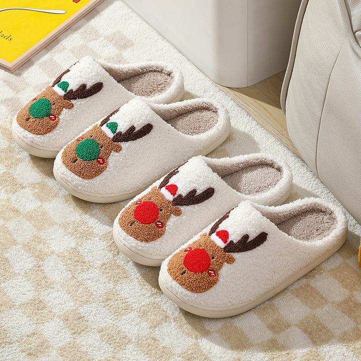 Christmas Reindeer Slippers with Non-Slip Sole, Red or Green