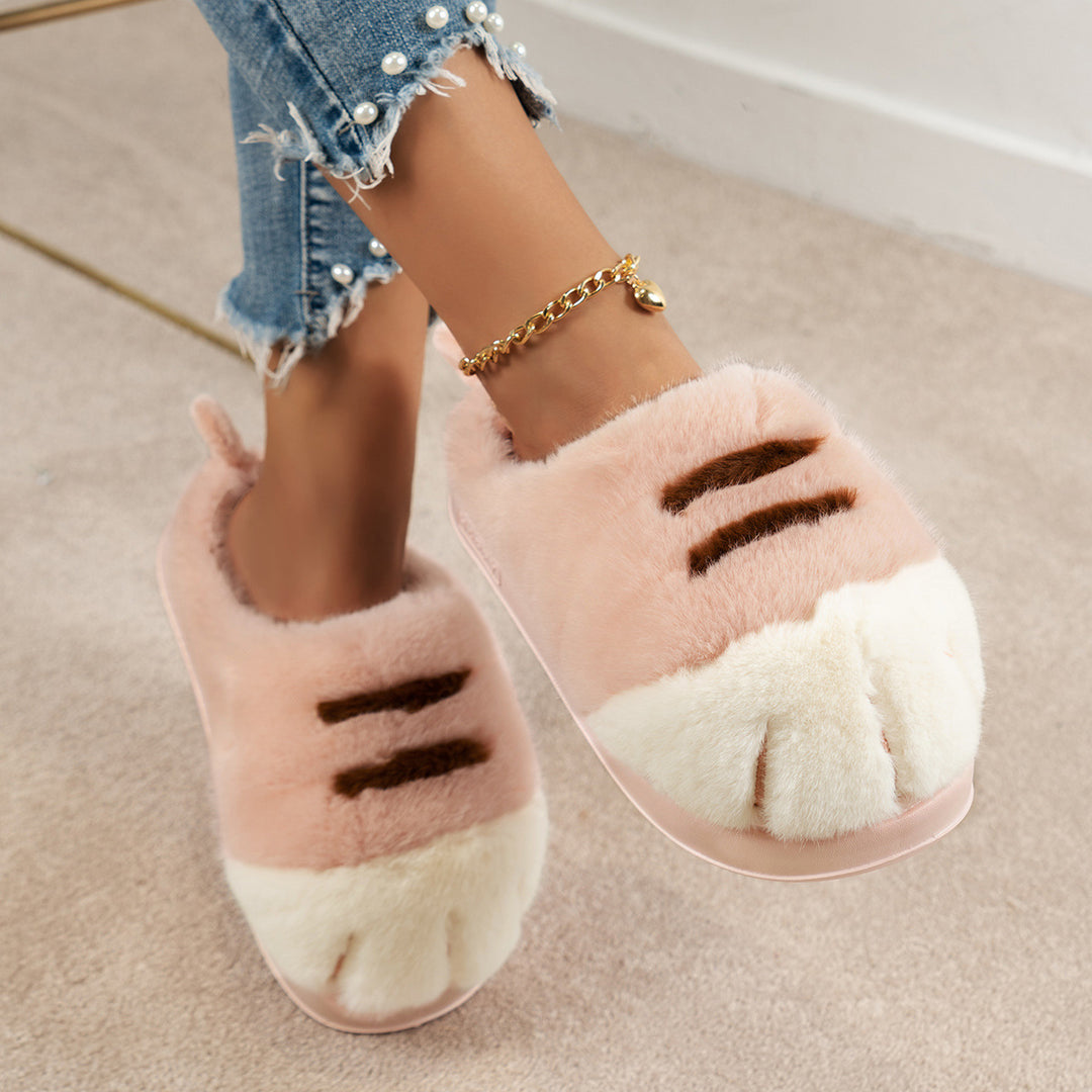3D Cat Paw Plush Slippers, Fluffy Winter House Shoes