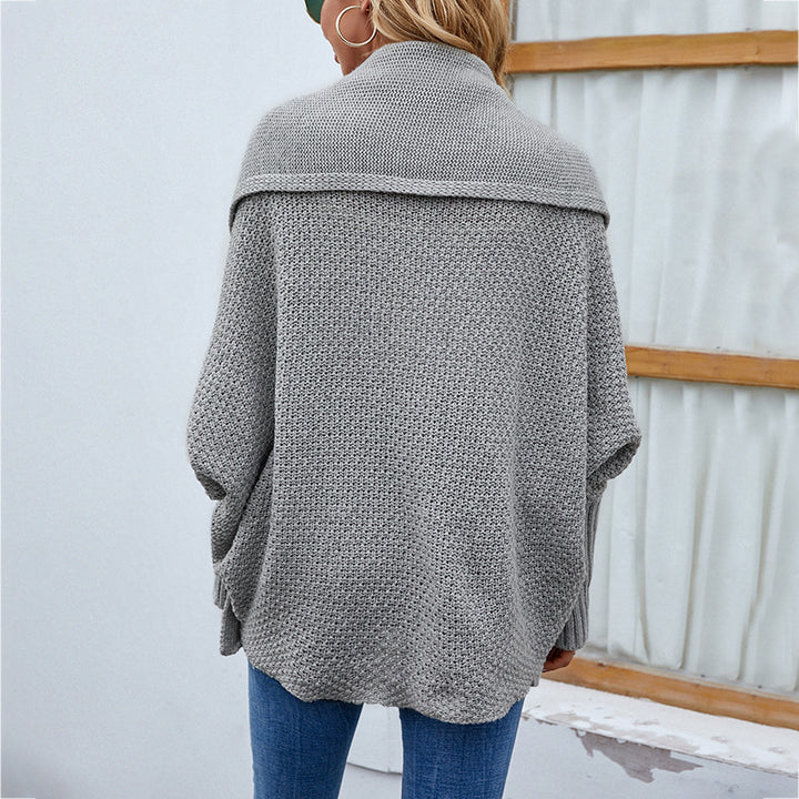 Loose Knit Cardigan for Women, Batwing Sleeve Lapel Sweater
