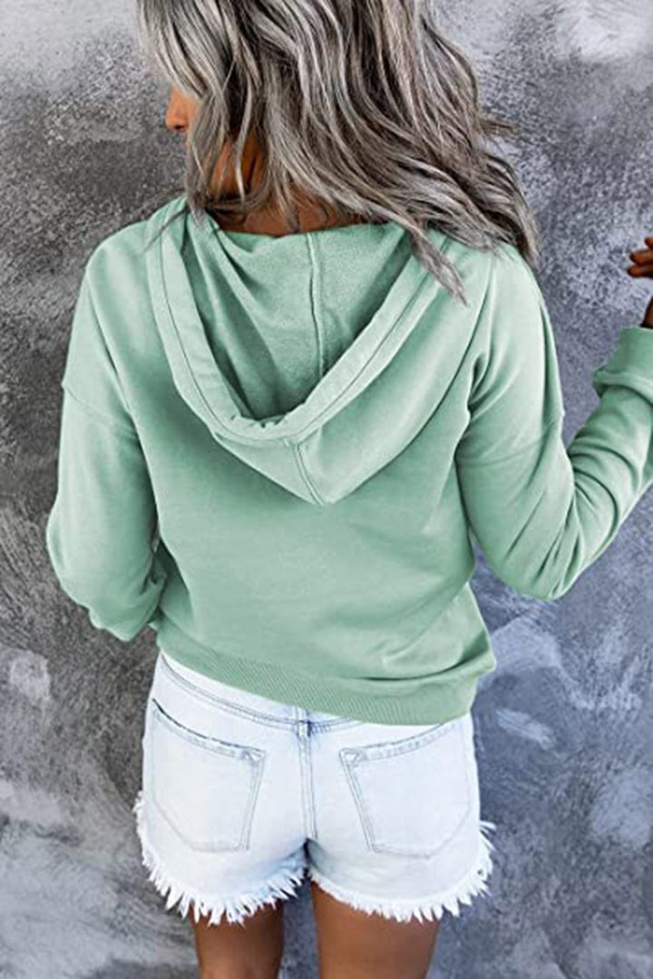 Hooded Sweatshirt for Women, Pocket Button Drawstring Hoodie