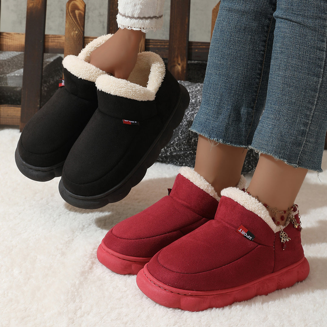 Warm Suede House Shoes for Women and Men with Rubber Sole