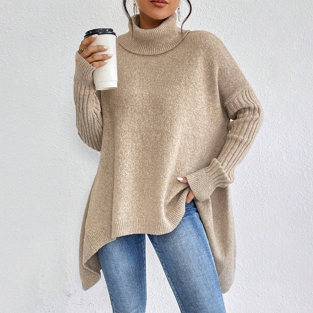 Asymmetric Turtleneck Sweater with Loose Fit