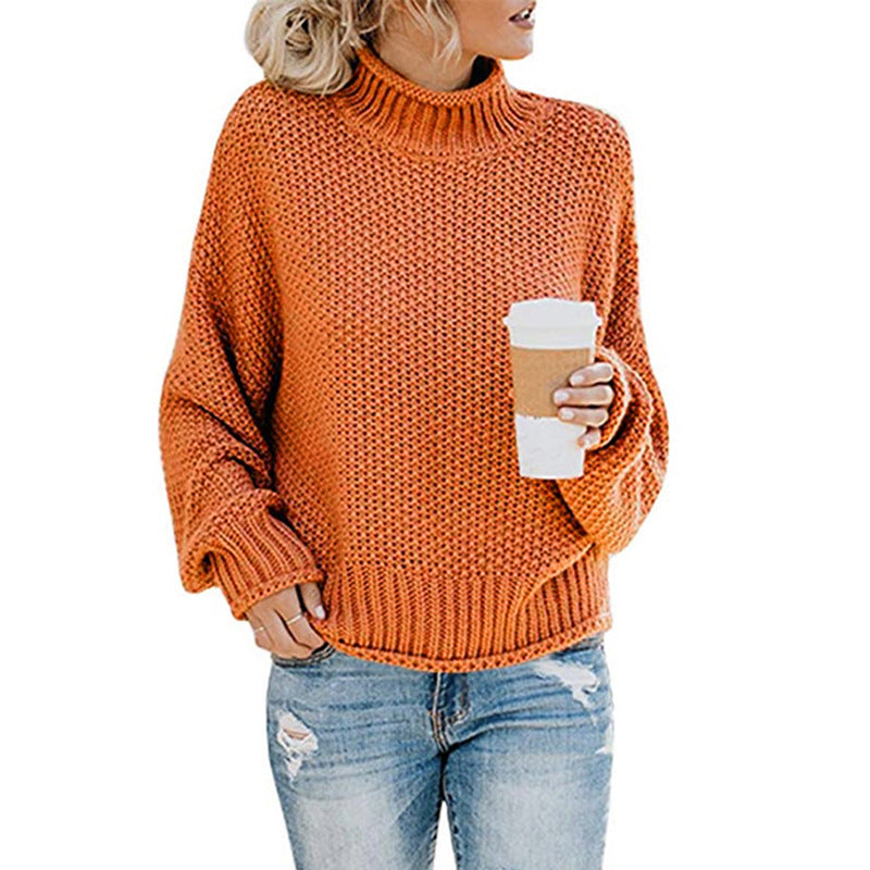 Solid Turtleneck Sweater for Women, Winter Knit Pullover
