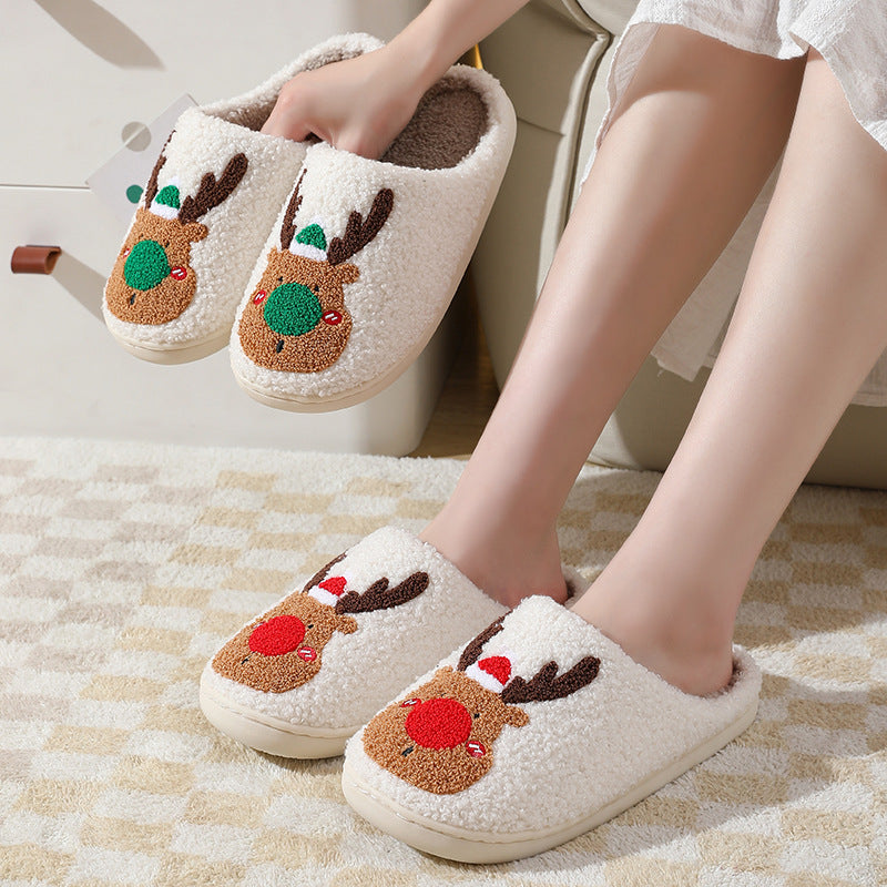 Christmas Reindeer Slippers with Non-Slip Sole, Red or Green