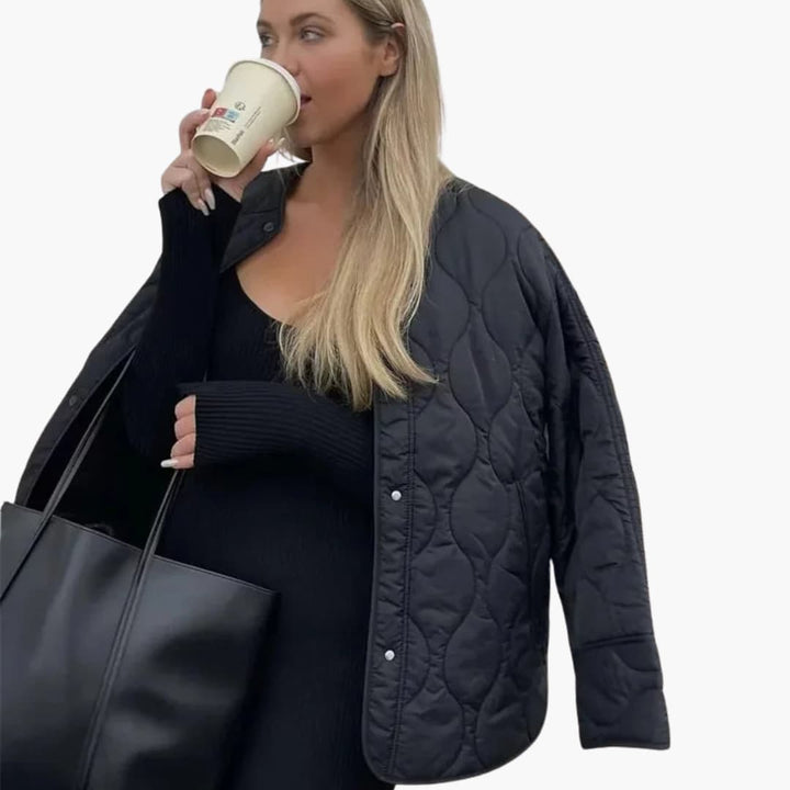 Women’s Winter Puffer Jacket with Snap-Button Closure and Quilted Padding