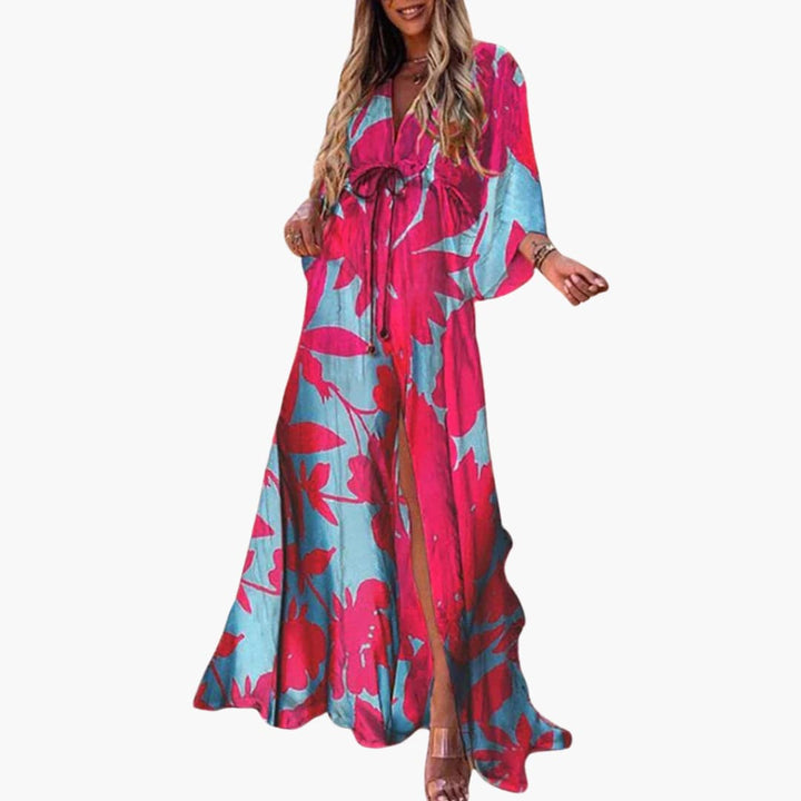 Women’s Maxi Dress with Drawstring Waist and Side Slit
