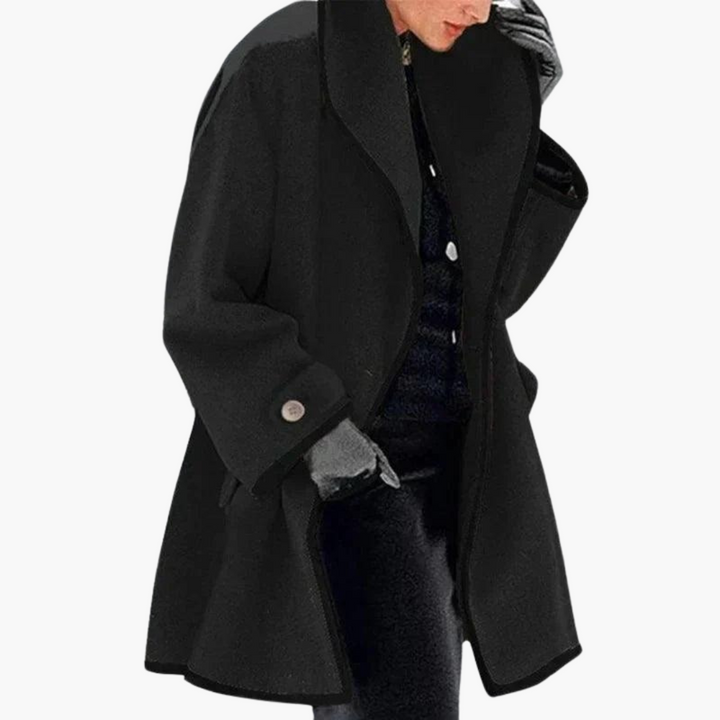 Women’s Open Front Winter Coat with Contrast Trim and Side Pockets