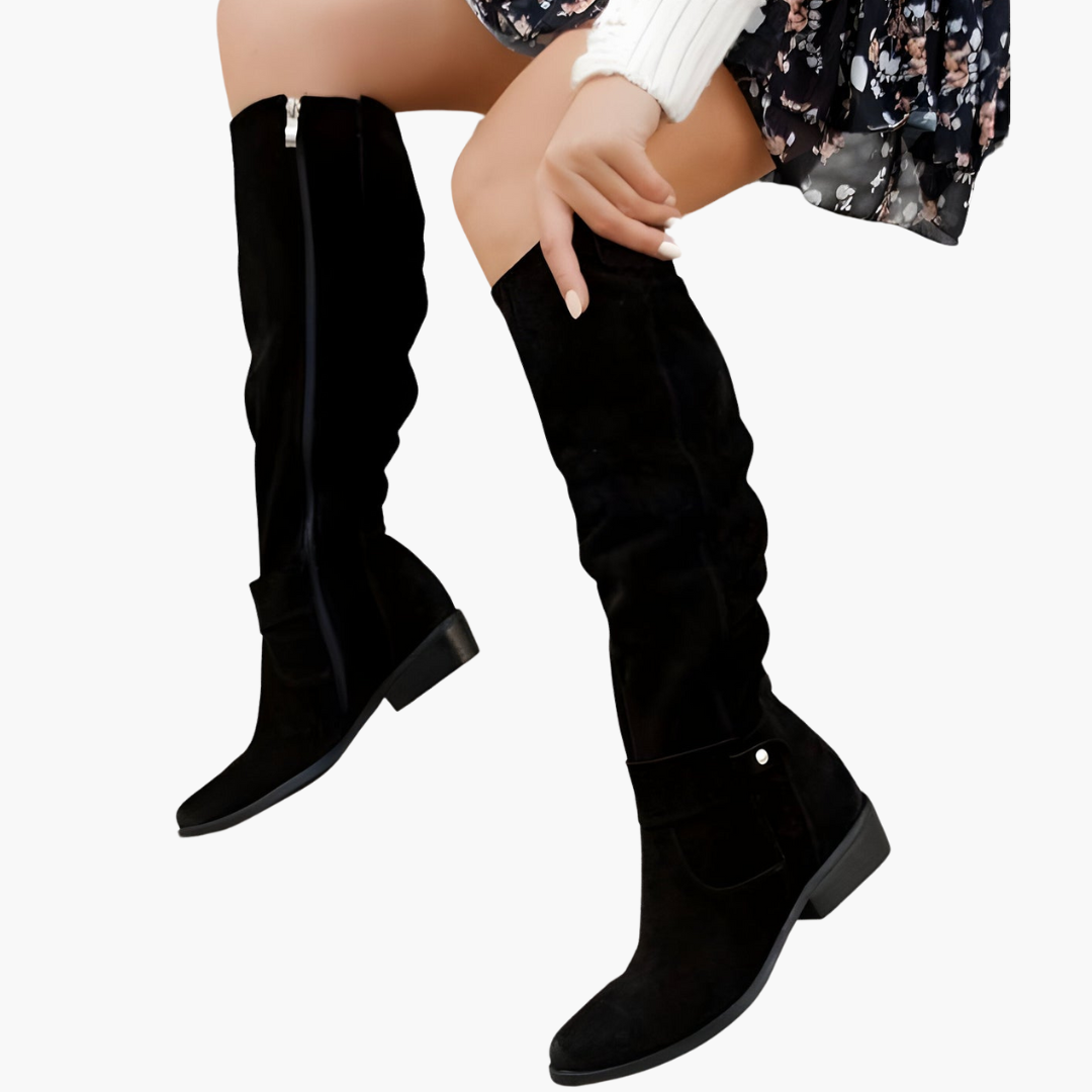 Women’s Knee-High Boots with Side Zip and Block Heel