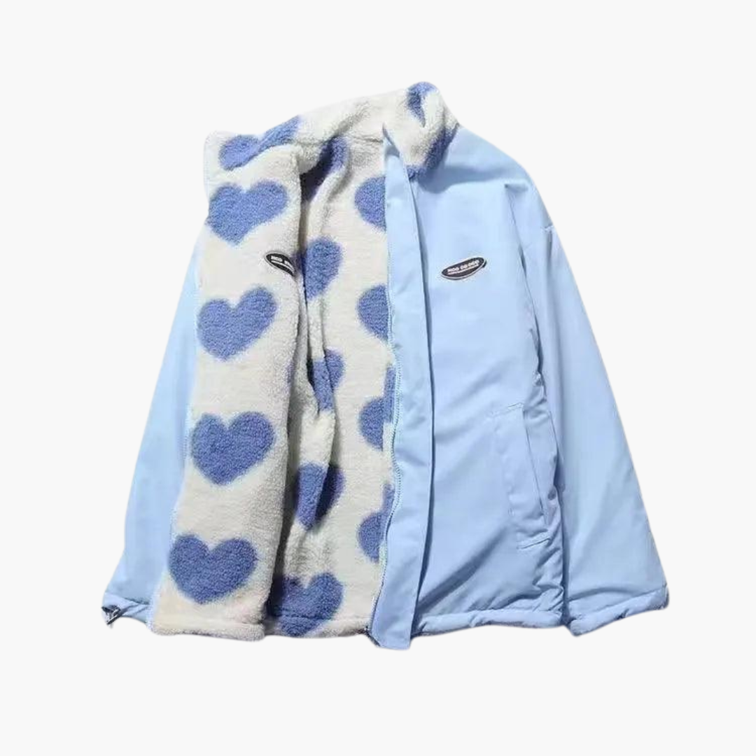 Women’s Reversible Sherpa Jacket with Heart Print