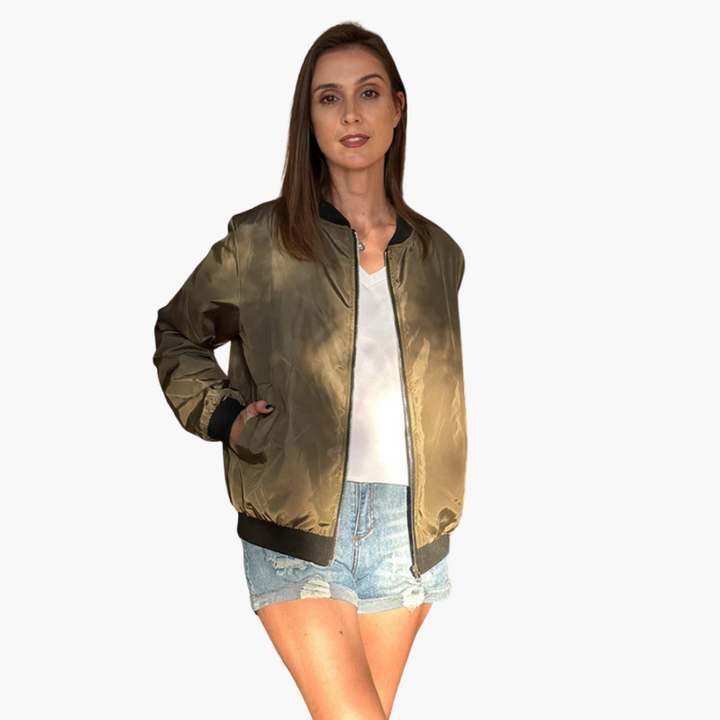 Women’s Bomber Jacket with Zip and Ribbed Detailing