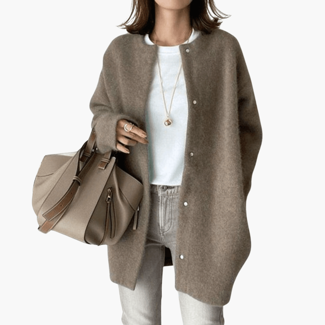 Women’s Longline Coat with Button Fastening and Structured Collar