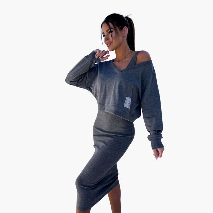 Women’s Two-Piece Sweatshirt and Midi Dress Set
