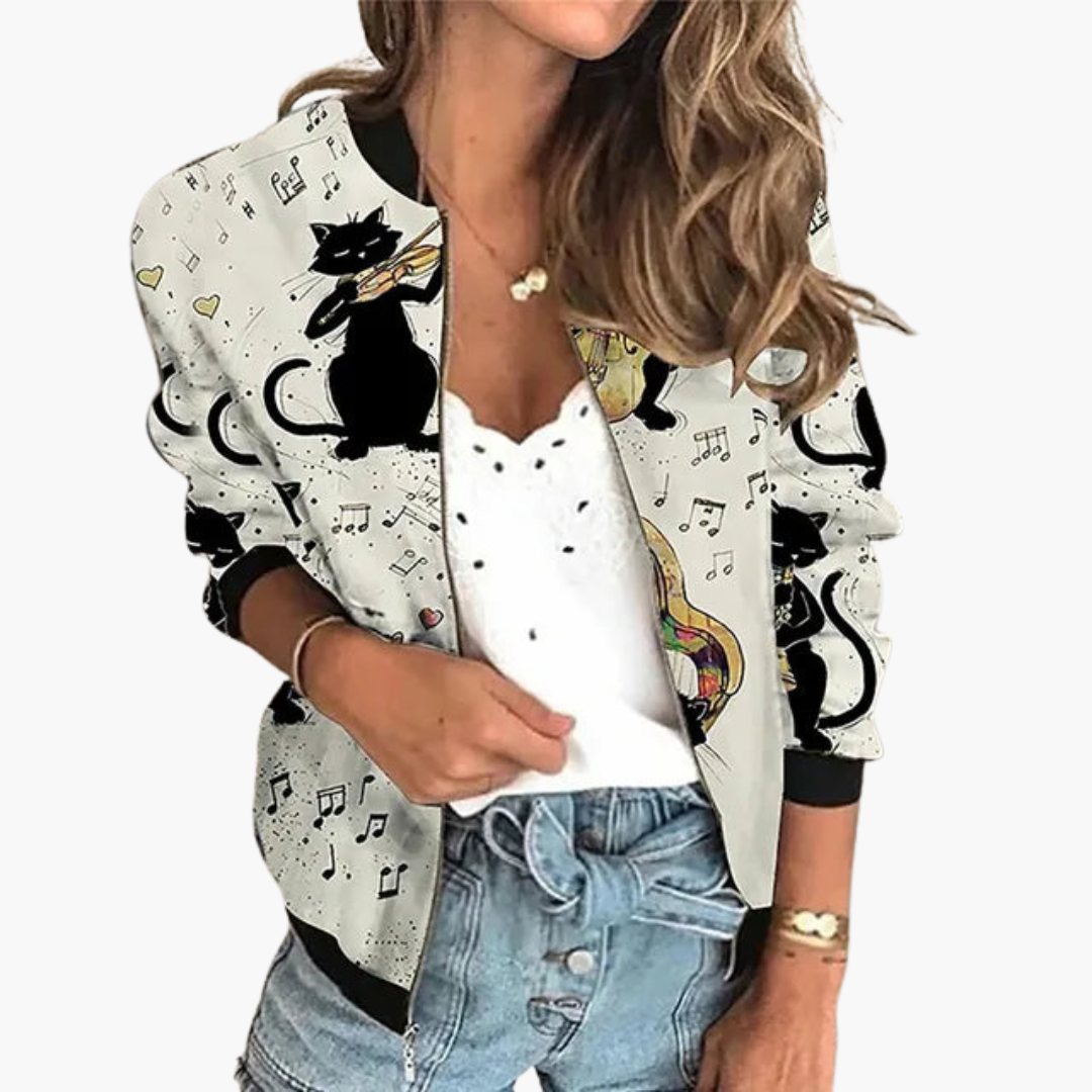 Women’s Jacket with Zip Fastening and Floral Print