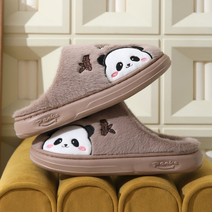 Cute Cartoon Panda Slippers, Thick-Soled Winter Warm