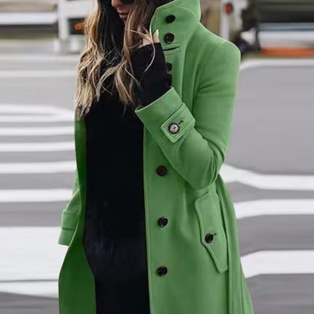 Slim Fit Wool Coat for Women, Stand Collar Single-Breasted Coat