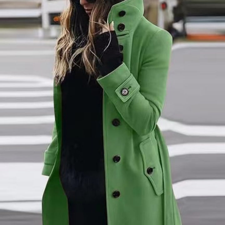 Slim Fit Wool Coat for Women, Stand Collar Single-Breasted Coat