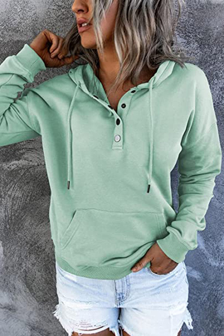 Hooded Sweatshirt for Women, Pocket Button Drawstring Hoodie