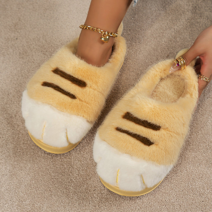 3D Cat Paw Plush Slippers, Fluffy Winter House Shoes