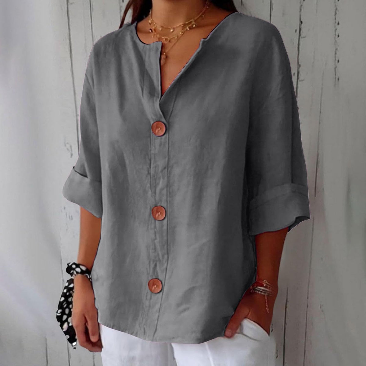 Women's Blouse with Loose Fit - Linen Summer Casual Breathable Blouse ...