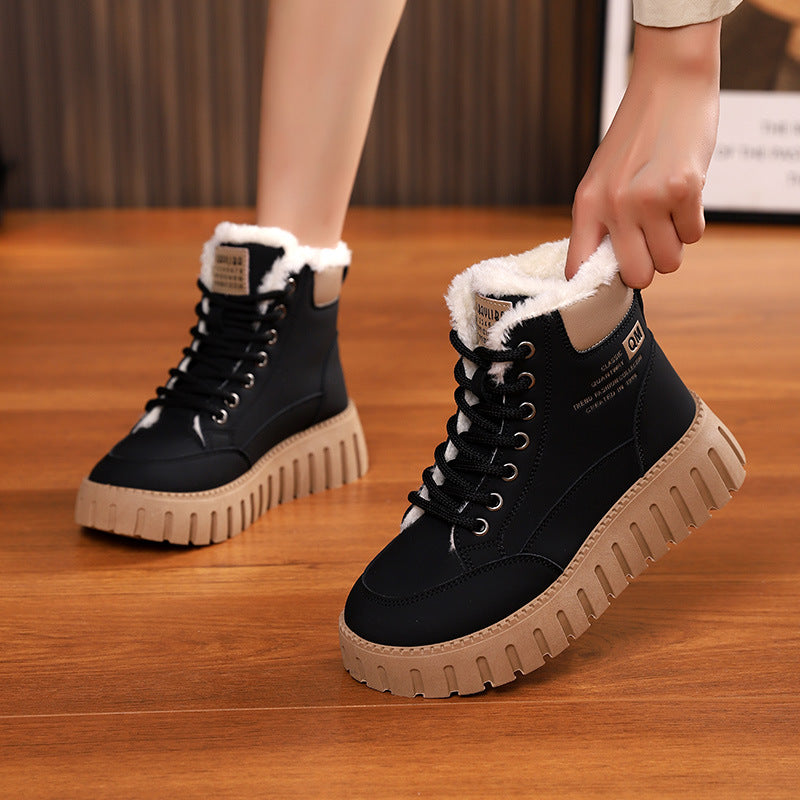 Lace-Up Snow Boots for Women, Fleece-Lined Plush Ankle Boots