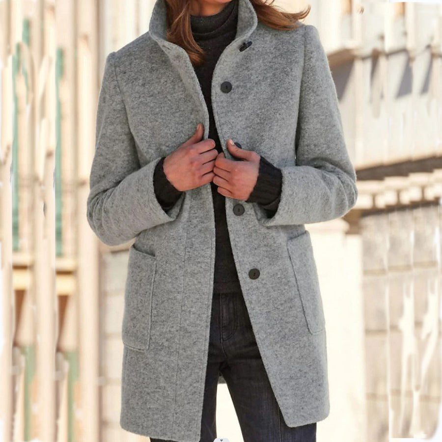 Stand collar button coat with pockets in a slim fit