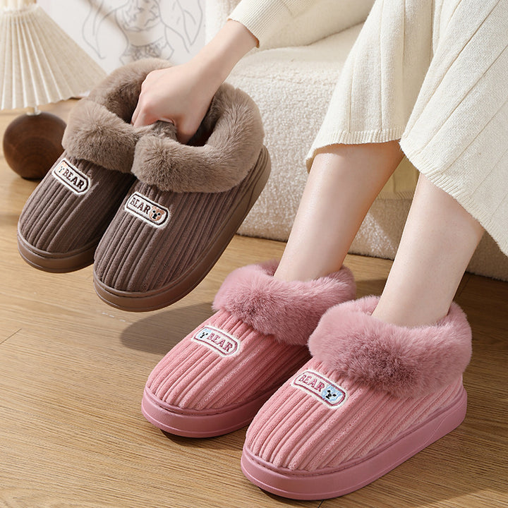 Warm Covered Heel Cotton Slippers, Indoor and Outdoor