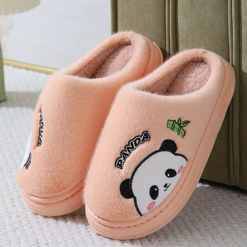 Cute Cartoon Panda Slippers, Thick-Soled Winter Warm