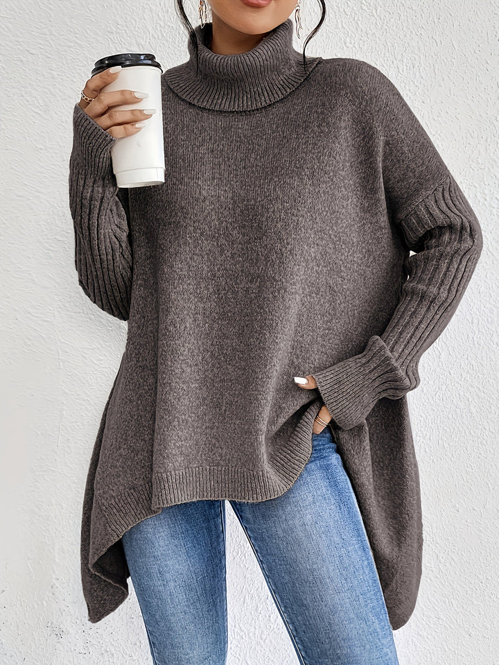 Asymmetric Turtleneck Sweater with Loose Fit