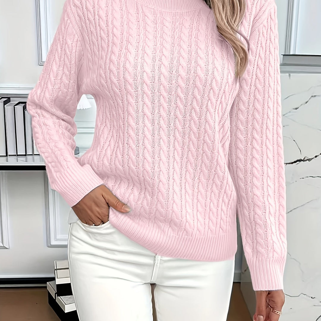 Twist Knit Sweater for Women, Round Neck Pullover Top