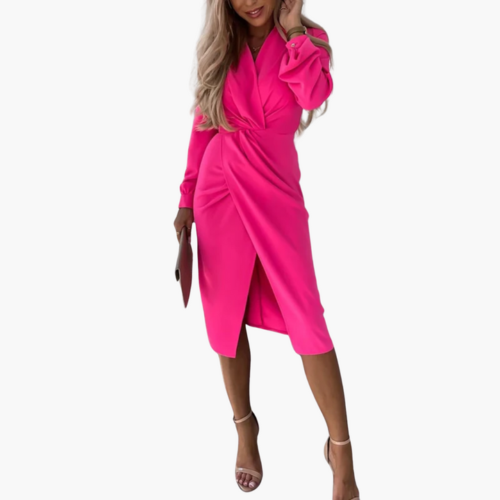 Women’s Wrap Dress with V-Neck and Long Sleeves