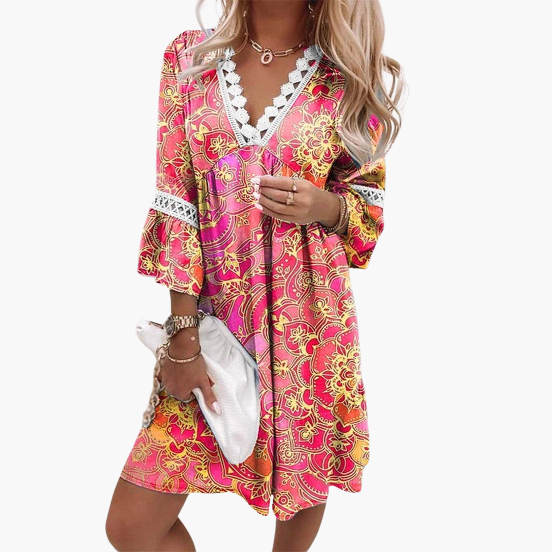 Women’s Mini Dress with Lace Trim and Floral Print