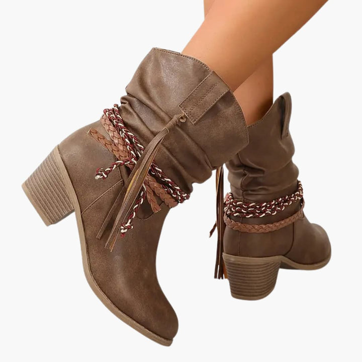 Women’s Block Heel Ankle Boots with Braided Straps