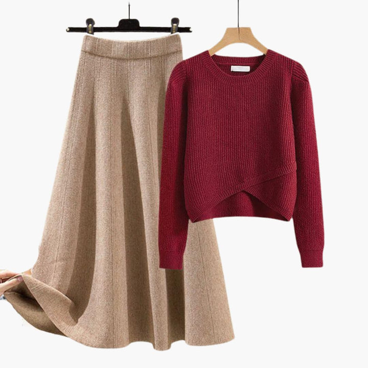 Women’s Two-Piece Lounge Set with Knit Sweater and A-Line Skirt