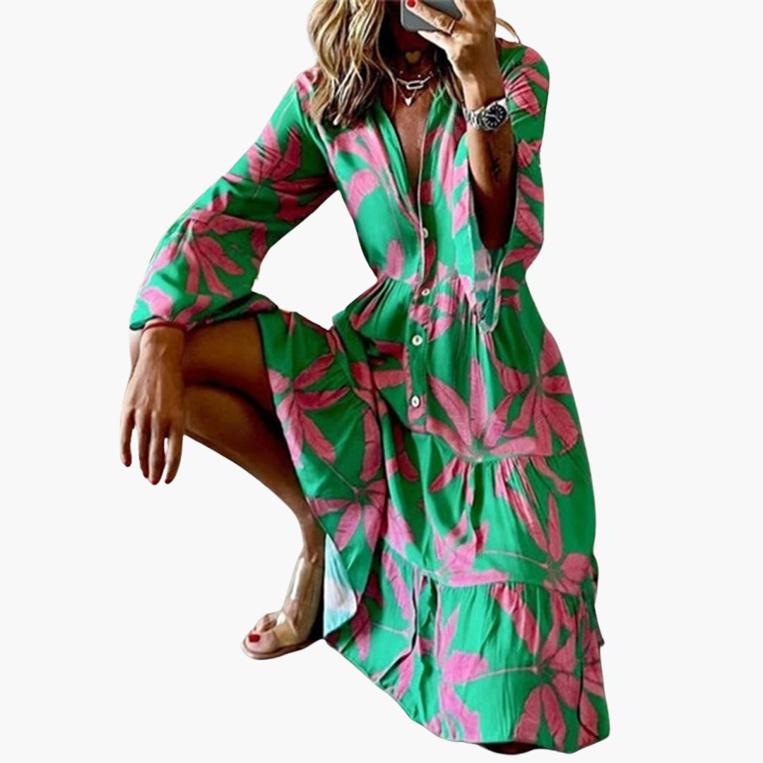 Women’s Dress with Button Front and Tiered Hem