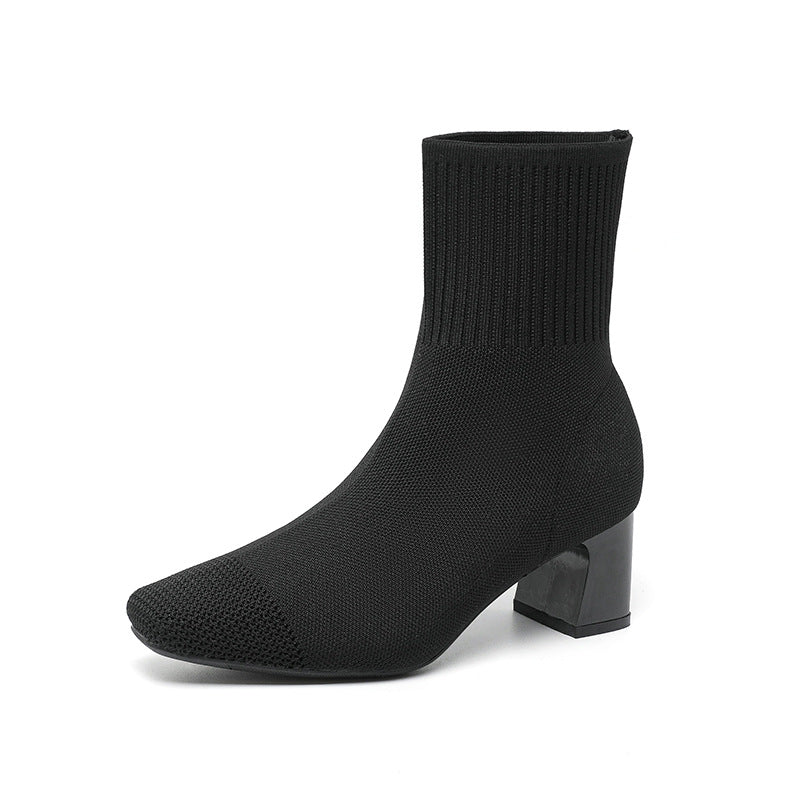 Knit Sock Boots for Women, Elastic Chunky Heel Boots