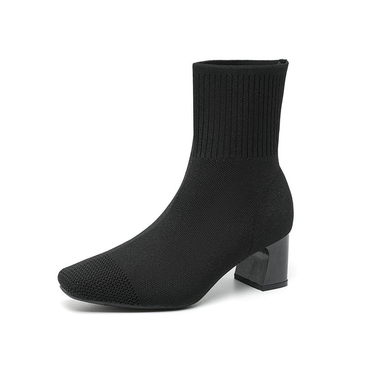 Knit Sock Boots for Women, Elastic Chunky Heel Boots