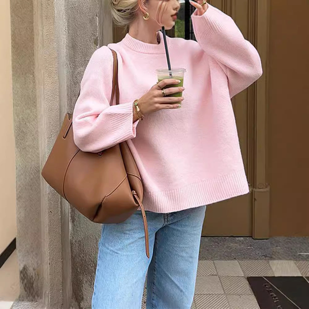 Sweet Crew Neck Sweater for Women, Loose Pullover Top