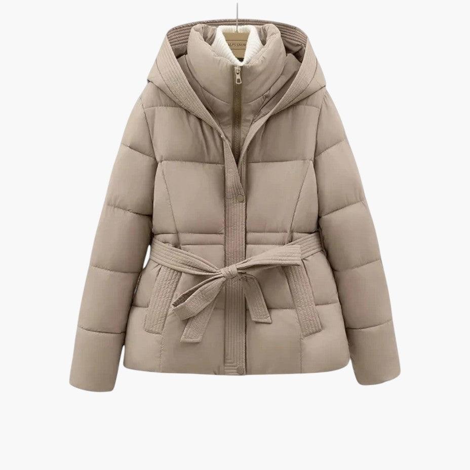 Belted Puffer Jacket with Hood – Women&