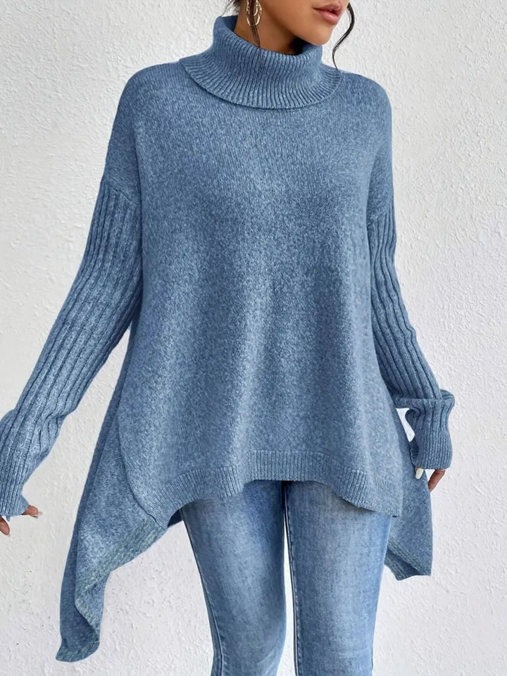 Asymmetric Turtleneck Sweater with Loose Fit