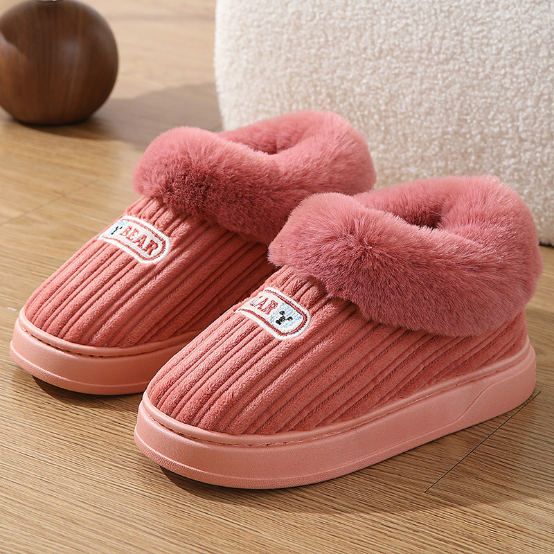 Warm Covered Heel Cotton Slippers, Indoor and Outdoor