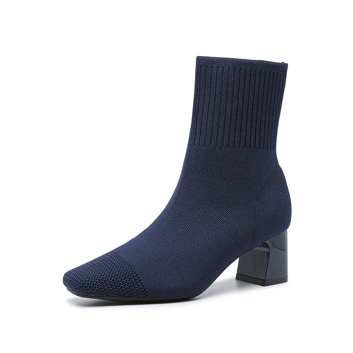 Knit Sock Boots for Women, Elastic Chunky Heel Boots