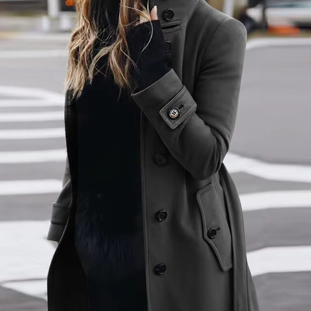 Slim Fit Wool Coat for Women, Stand Collar Single-Breasted Coat