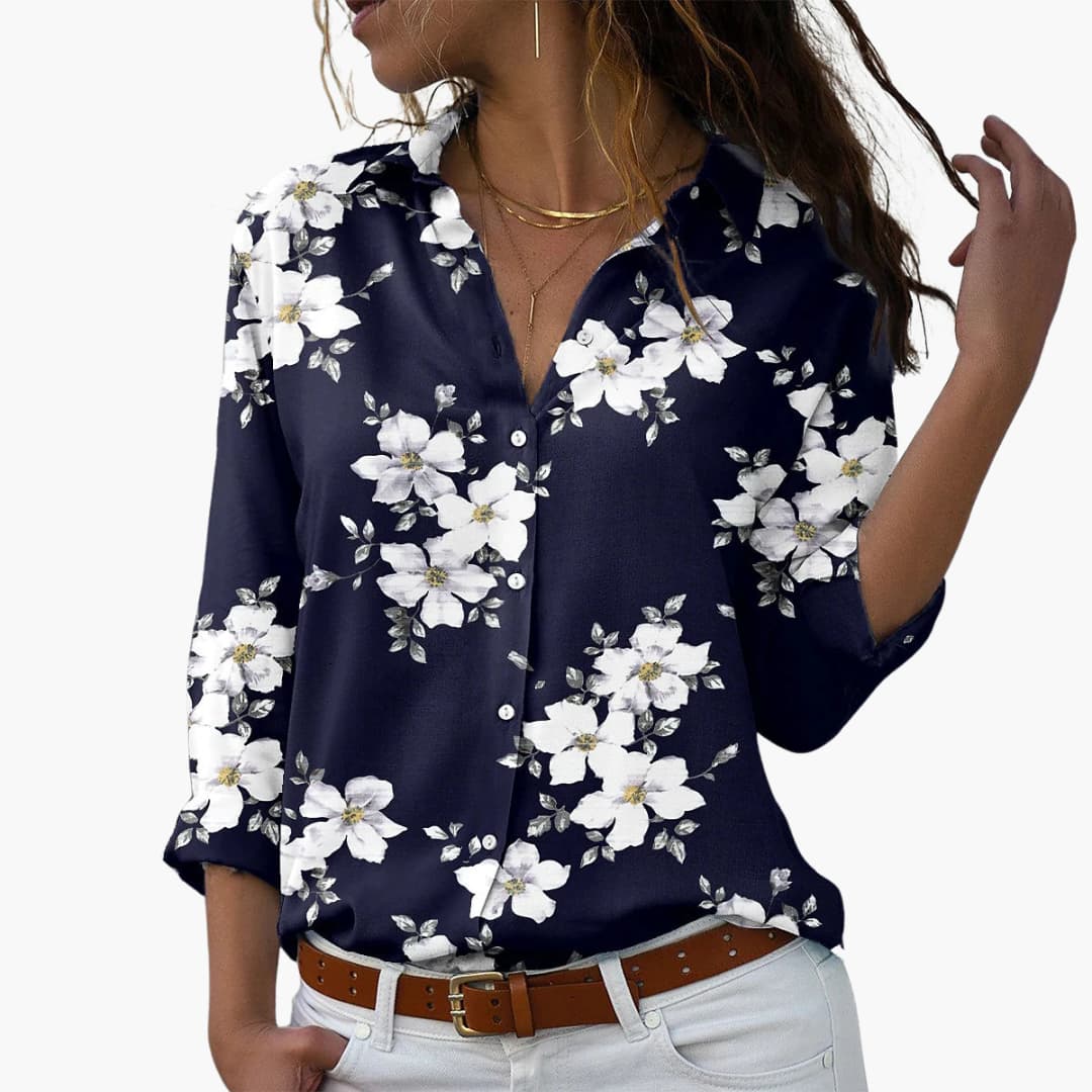 Women’s Blouse with Button Fastening and Printed Design