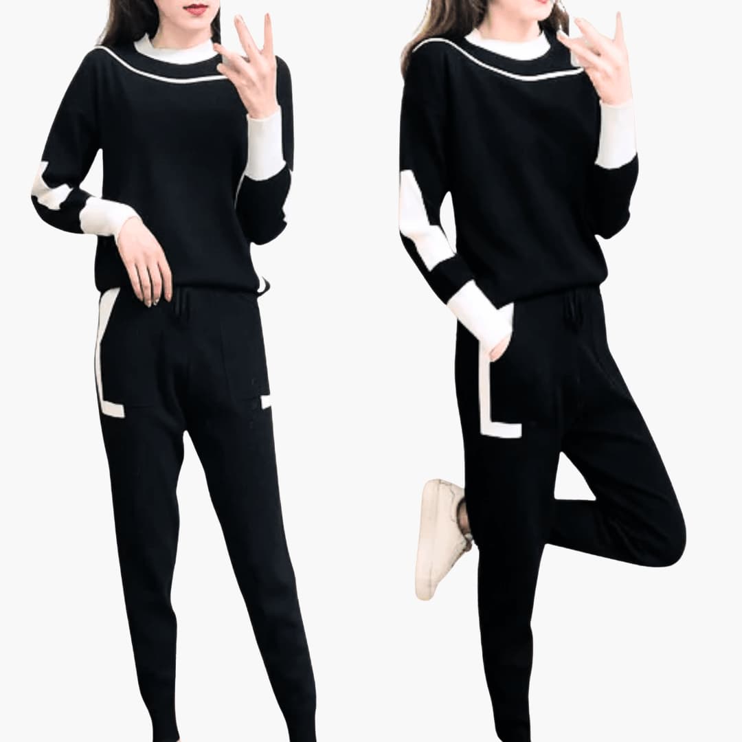 Women’s Two-Piece Sweater Set with Long Sleeves and High-Neck Collar