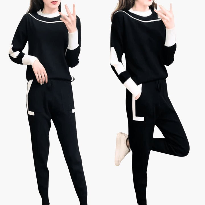 Women’s Two-Piece Sweater Set with Long Sleeves and High-Neck Collar
