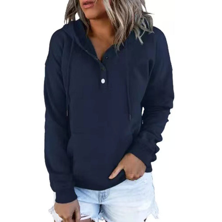 Hooded Sweatshirt for Women, Pocket Button Drawstring Hoodie
