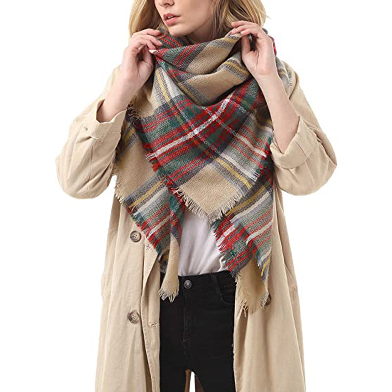 Women's Plaid Blanket Scarf with Tassels, 59 x 59 Inch